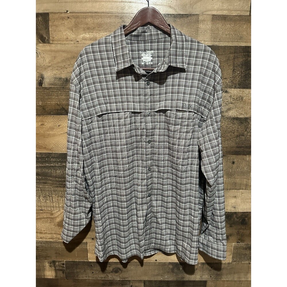 HUK Mens Button Down Plaid Gray Long Sleeve Performance Shirt XL Fishing